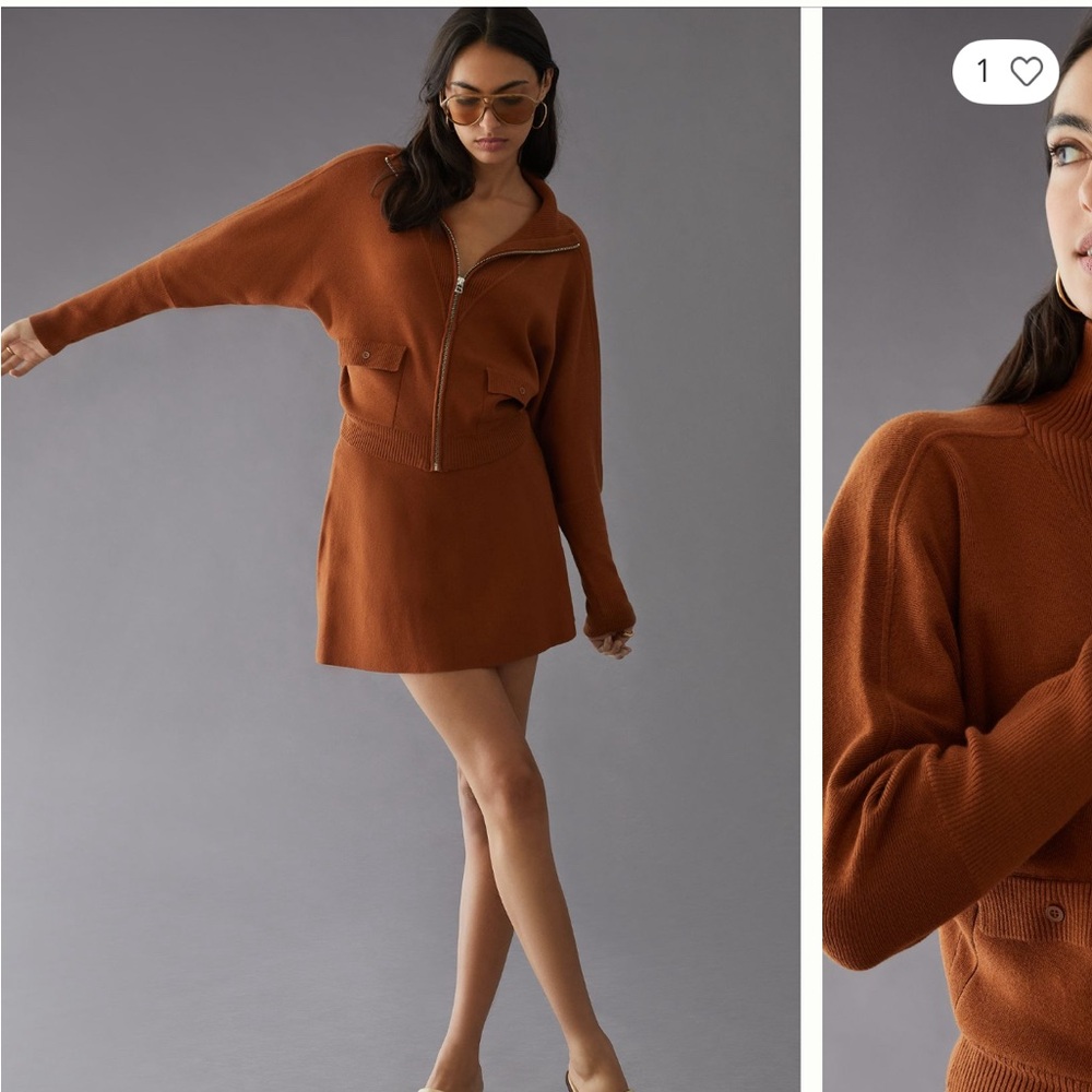 Chic Orange Zip-Up Sweater and skirt set